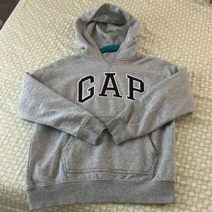 Teen girls size 10 grey gap sweatshirt hoodie with navy writing